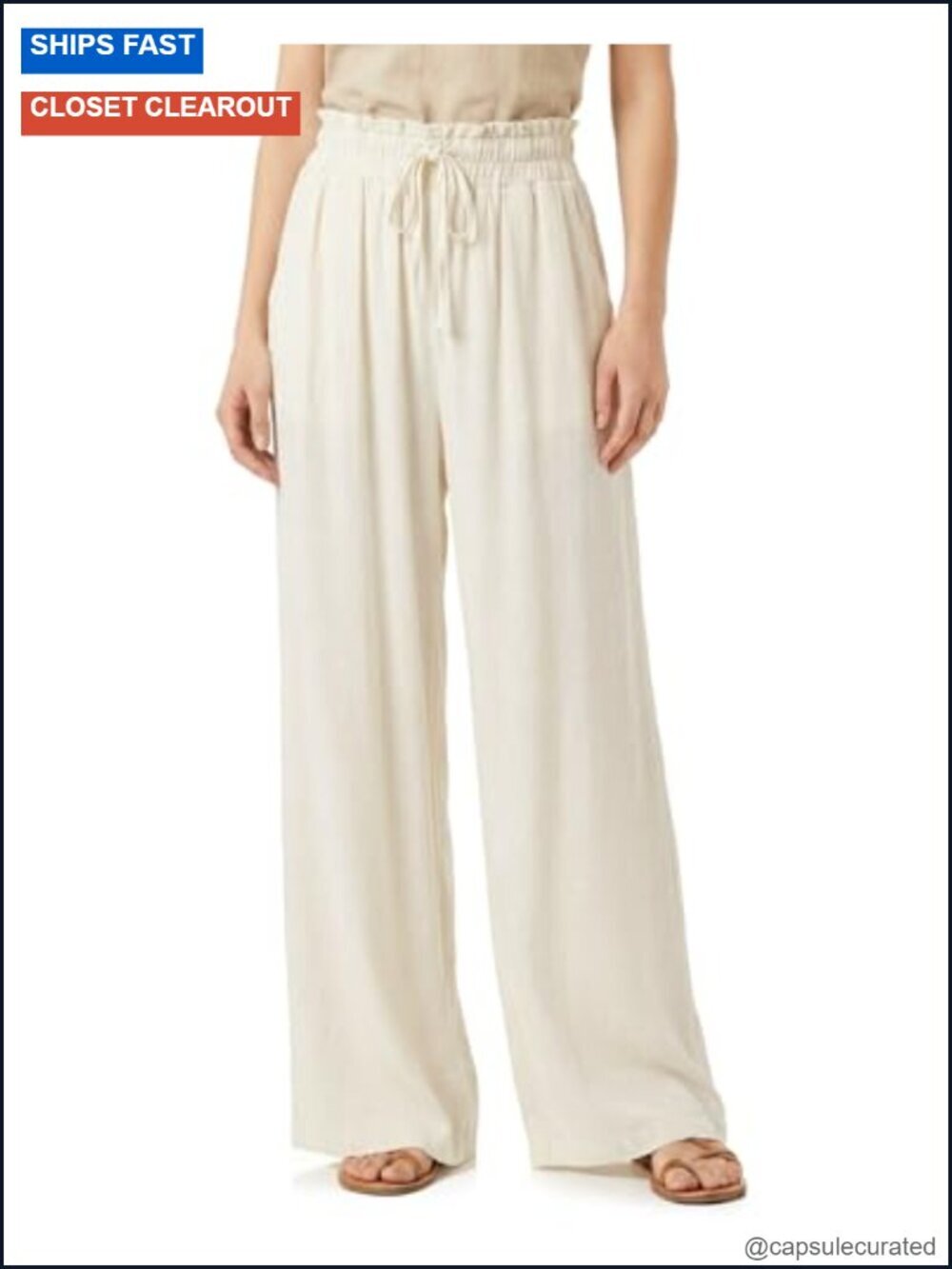 Linen-Viscose Smocked Waist Straight Leg Relaxed Vacation Trousers for Tall